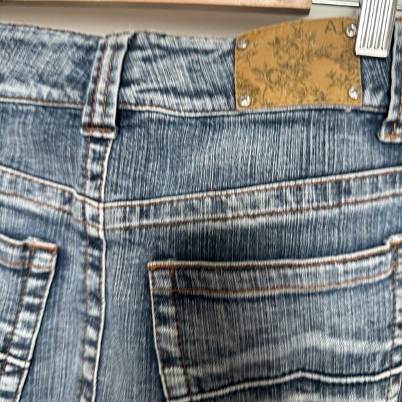 Y2K Upcycled Denim Mini Skirt | Vintage Low Rise Jean Skirt Cuffed Hem 7/8 - Picture 7 of 7